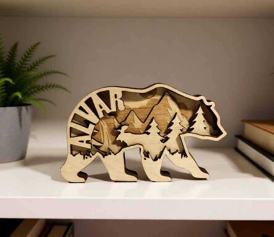 houten naambordje beer decoratie op plank kinderkamer