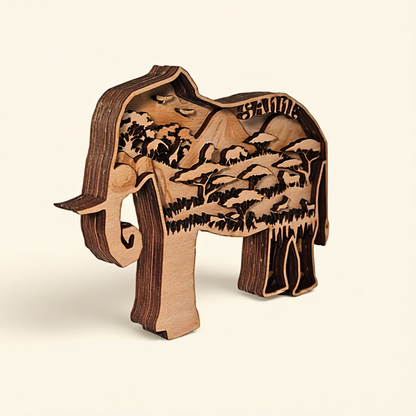 houten naambordje olifant natuur thema 3D lagen