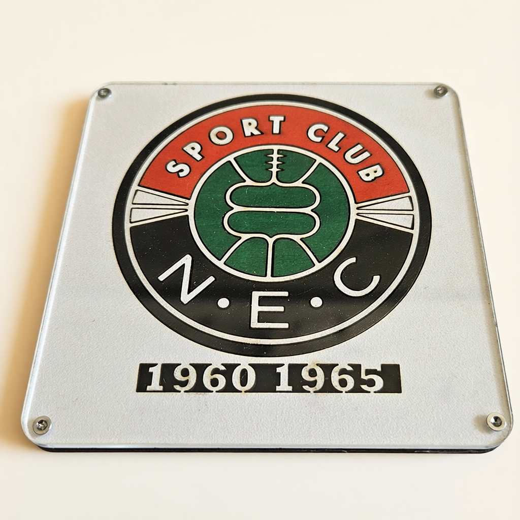 NEC onderzetter met historisch logo uit de periode 1960 tot 1965