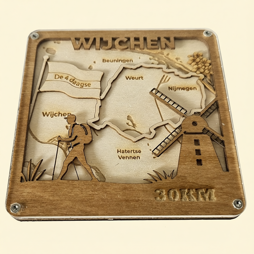 Houten 4Daagse onderzetters in bewaarbakje