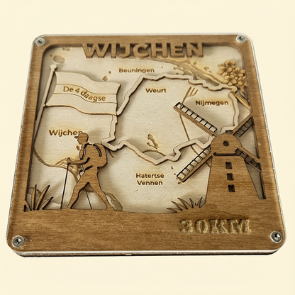 Houten 4Daagse onderzetters in bewaarbakje